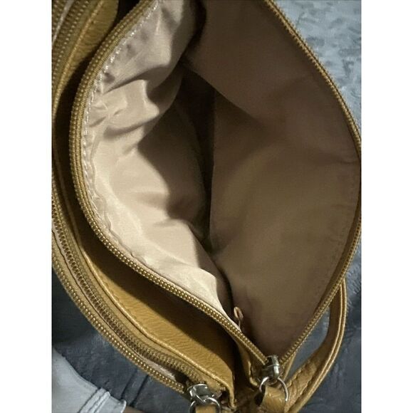 NINE WEST Mustard Brown Faux Leather Quilted Studded 3-Conpartment Crossbody Bag - Picture 7 of 10